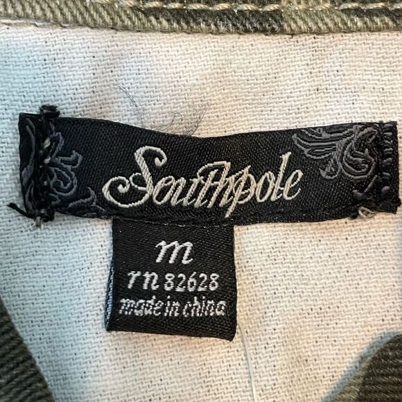 Y2K Southpole Cropped Camo Print Denim Vest Green Sleeveless Button Down M - Picture 4 of 7